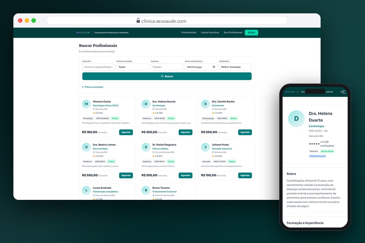 TexConsultas: busca de profissionais com agenda online e o aplicativo de agendamento do paciente ao lado